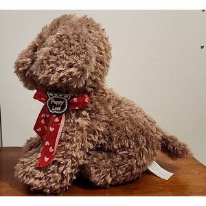 Walmart Brown Dog Puppy Love Plush Terrier Stuffed Animal Red Heart Ribbon 12"